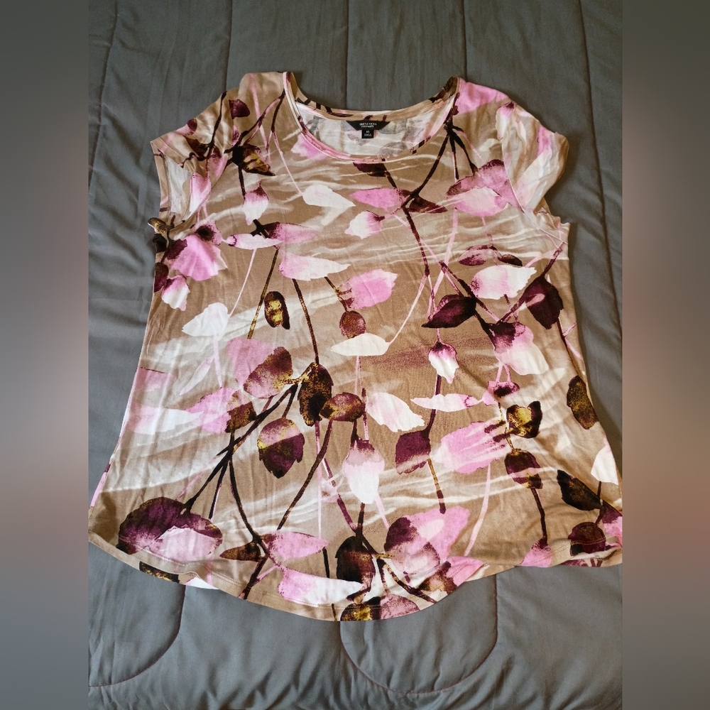 Simply Vera Vera Wang Asymmetrical Pink and Brown Top